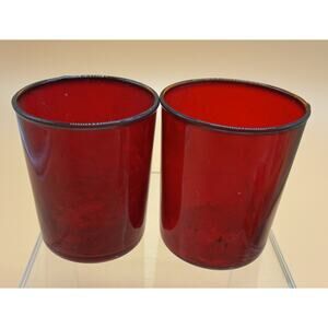 Pyrex Ruby Red 2.5" Branded Votive Candle Holders / Cups - Set of 2 Very Rare!